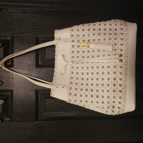 Women's Lauren Ralph Lauren Woven Leather Handbag; Cream Color 12x14 - Picture 1 of 16